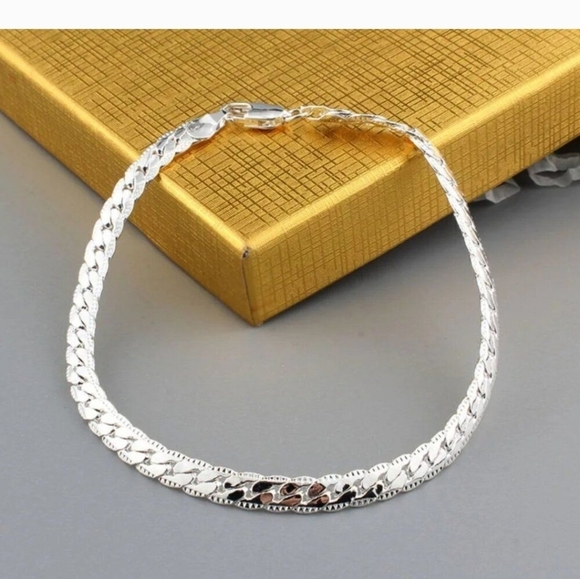 SILVER PLATED FLAT SNAKE CHAIN - 8" BRACELET - Picture 7 of 12